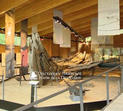 The original hull of the H.M.S. Tecumseth at Discovery Harbour, Penetanguishene