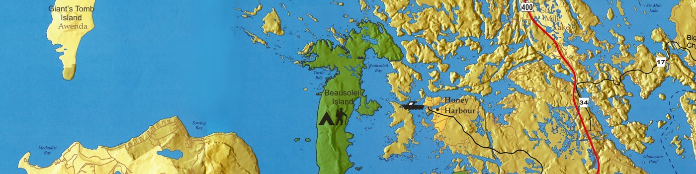 Area Map for Elm Cove Cottages, Honey Harbour, Georgian Bay, Canada