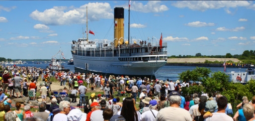 The arrival of the S.S.Keewatin back to her home in Port McNicoll, Ontario