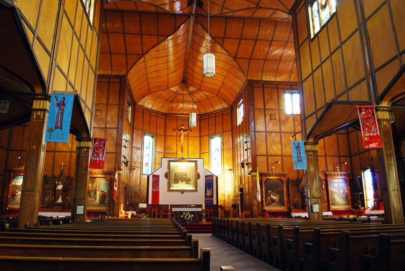 The moulded plywood interior of Martyrs' Shrine, Midland, Ontario