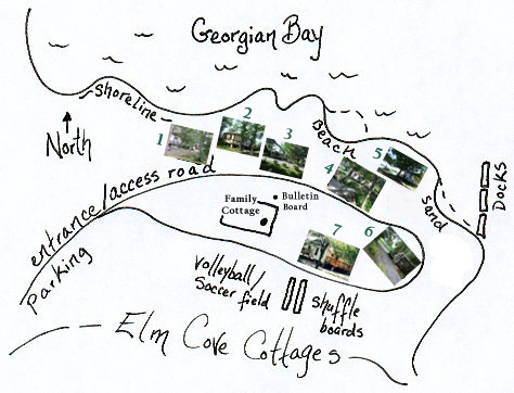 Click on cottages, beach, docks & pool at Elm Cove Cottages