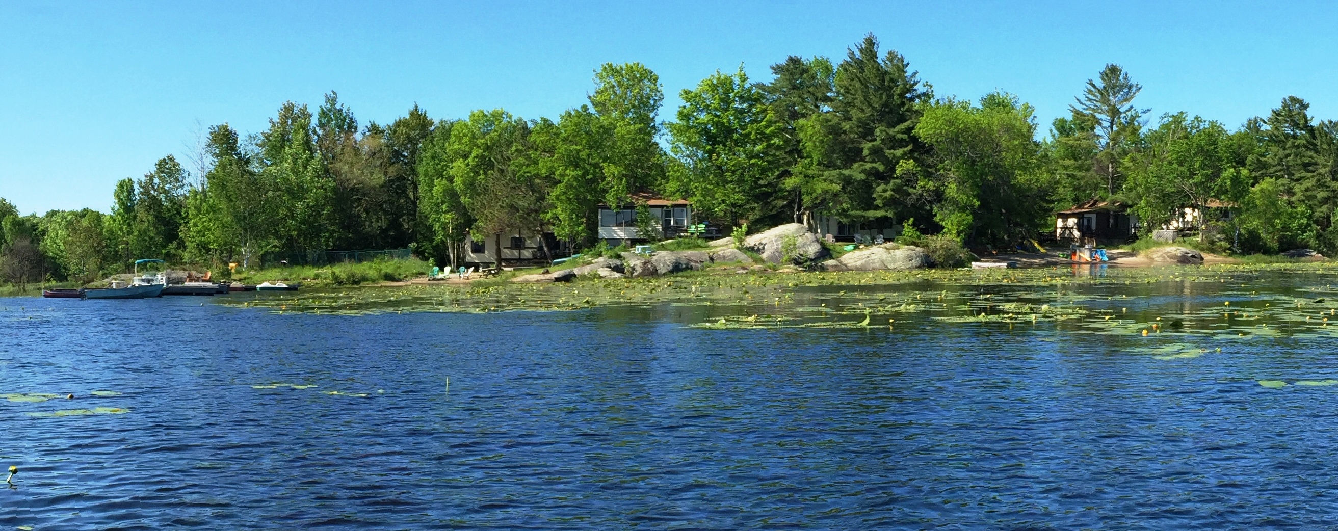 A view of Elm Cove Cottages from the water